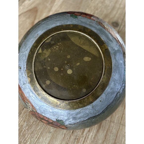 Vintage Round Enameled Brass Trinket Dish With Lid Sea Life Tropical Turtle Fish - Picture 5 of 6